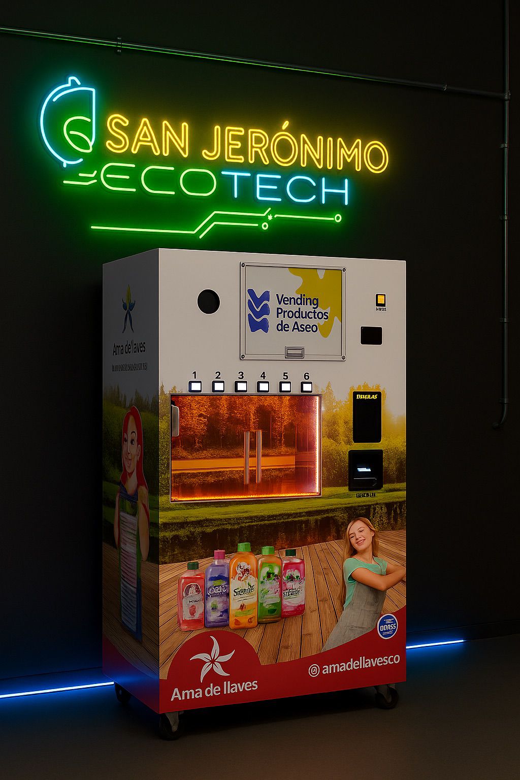 Máquina Móvil de Aseo 6 Productos - Máquina vending de productos de aseo San Jerónimo Ecotech